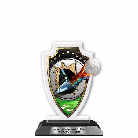 Acrylic Trophy: 6" Arrow Head, Golf Field Design,