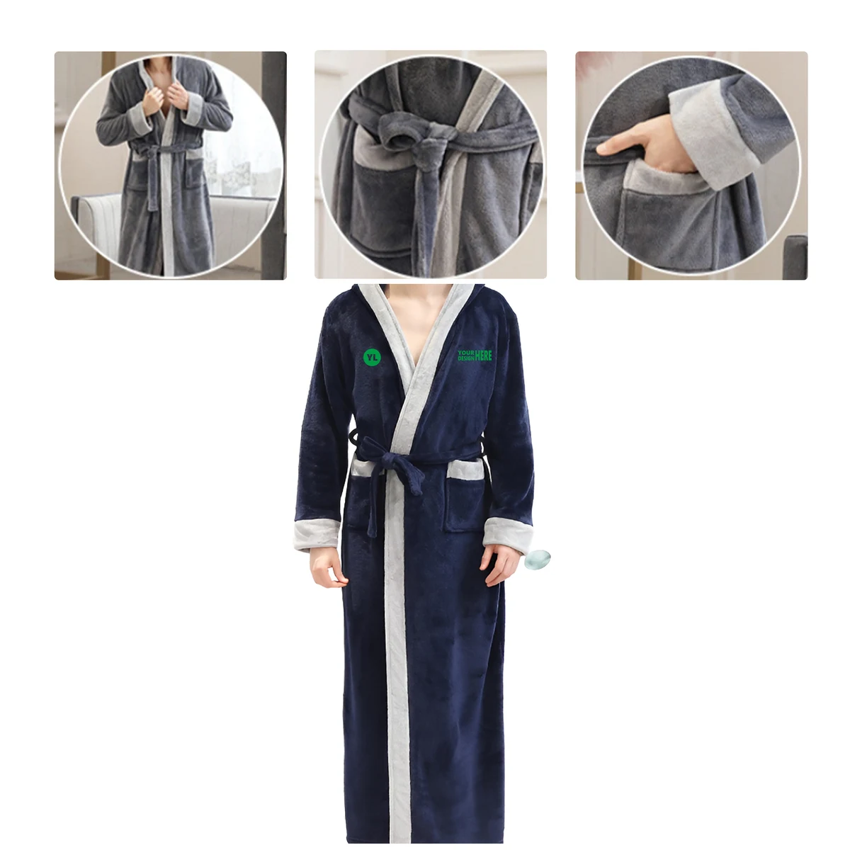 MOQ50 Personalized Flannel Hooded Bathrobe 1