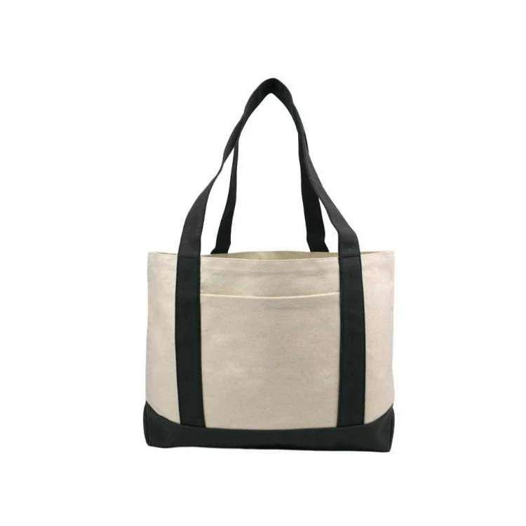 Large Cotton Boat Tote - Black Handle, custom tote bag with logo imprint 1
