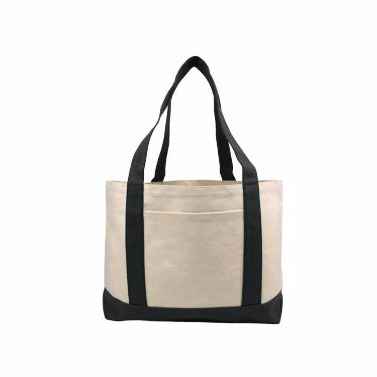 Large Cotton Boat Tote - Black Handle