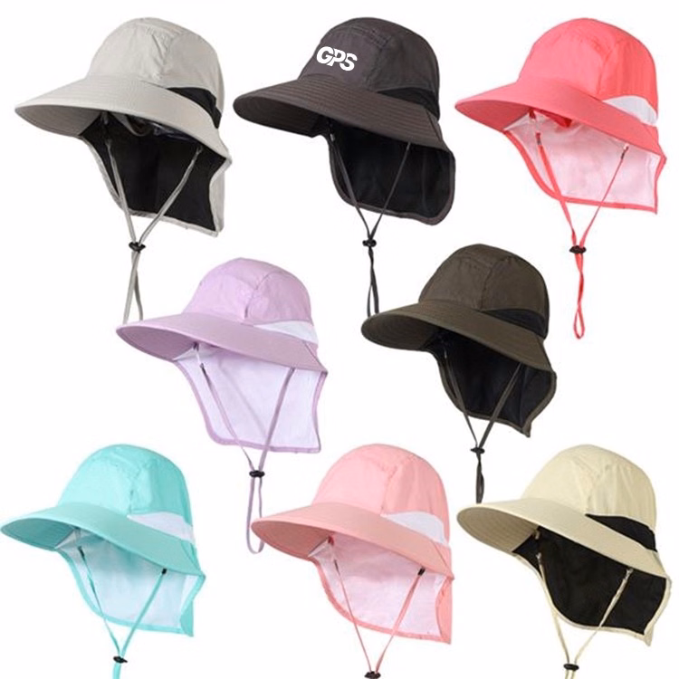 Quick-dry Sun Hat with Drawstring Closure and Neck Flap