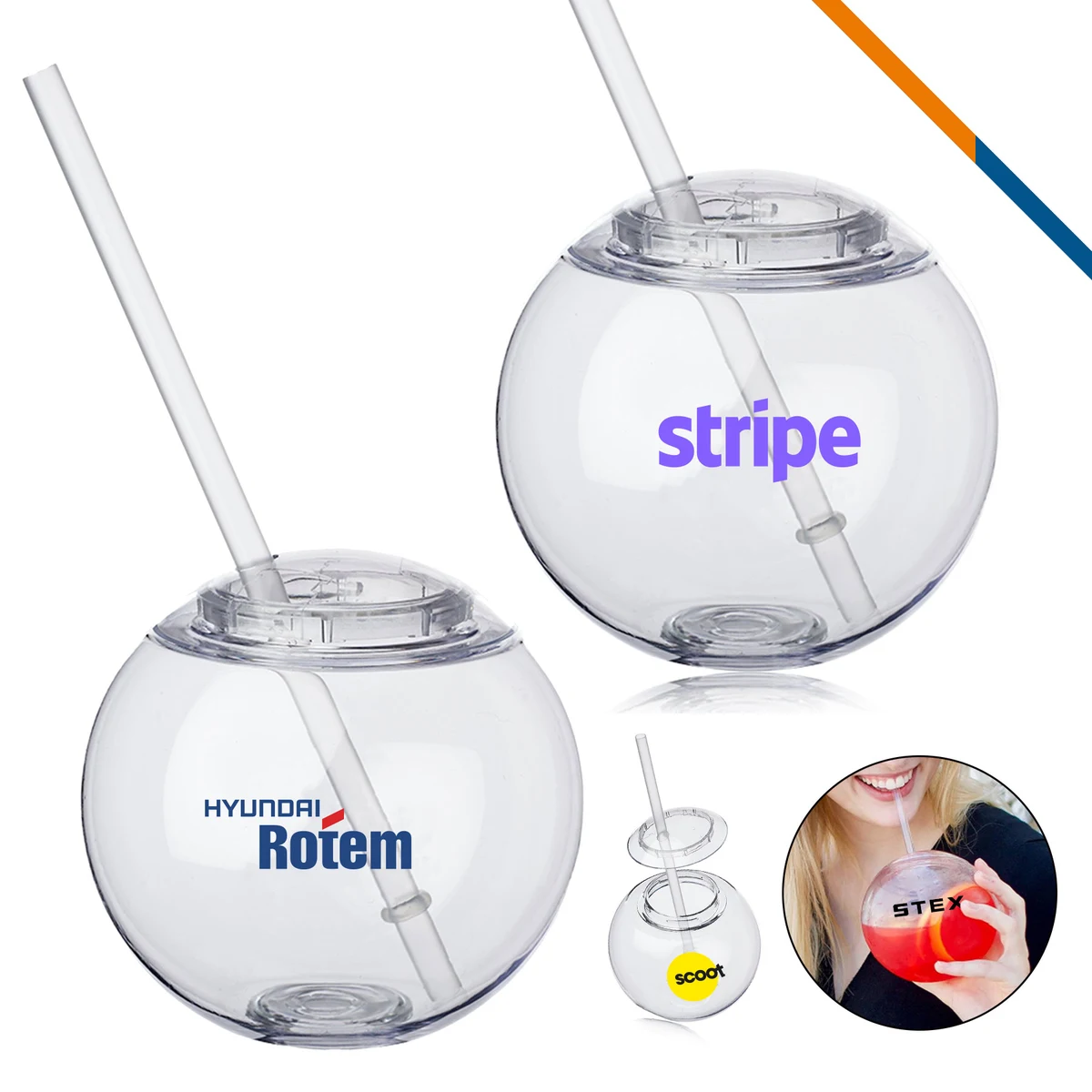 Hahn Plastic Cocktail Ball With Straw - 15 OZ. 1