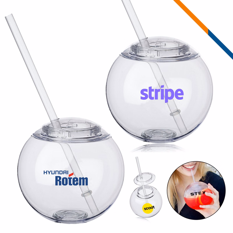 Hahn Plastic Cocktail Ball With Straw - 15 OZ.