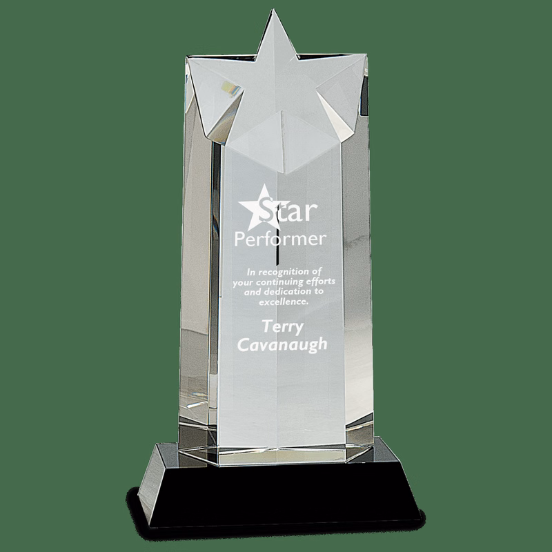Crystal Star Column On Black Pedestal Base