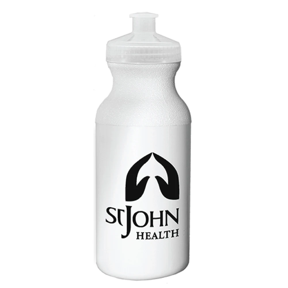 20 oz. Economy White Bike Bottle with White 53mm Push Pull Lid 1