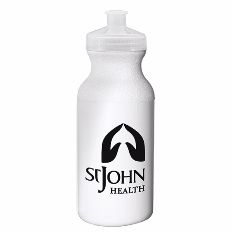 20 oz. Economy White Bike Bottle with White 53mm Push Pull Lid