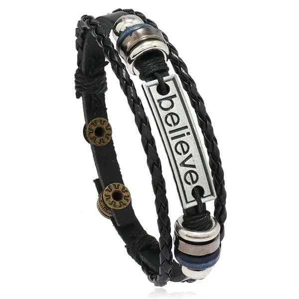 Custom 6.69" Woven Leather Bracelet with Metal Clasp — Corporate Wristband Gift 1