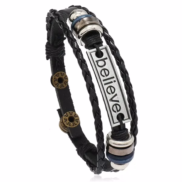Custom 6.69" Woven Leather Bracelet with Metal Clasp — Corporate Wristband Gift