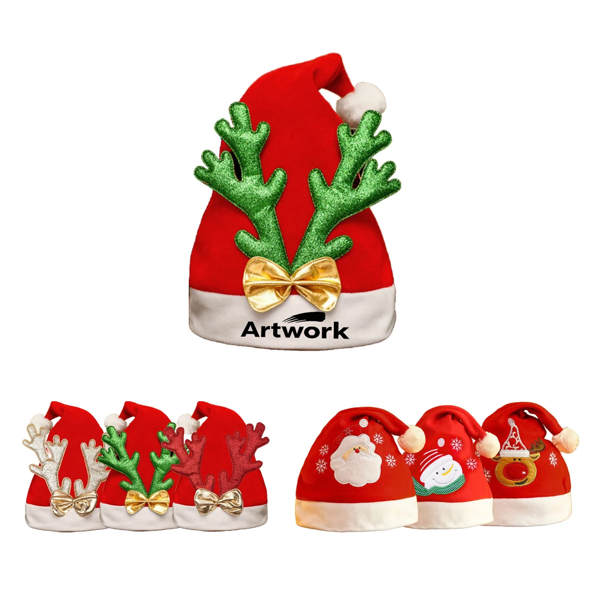 Santa Hat W/Reindeer Antlers 1