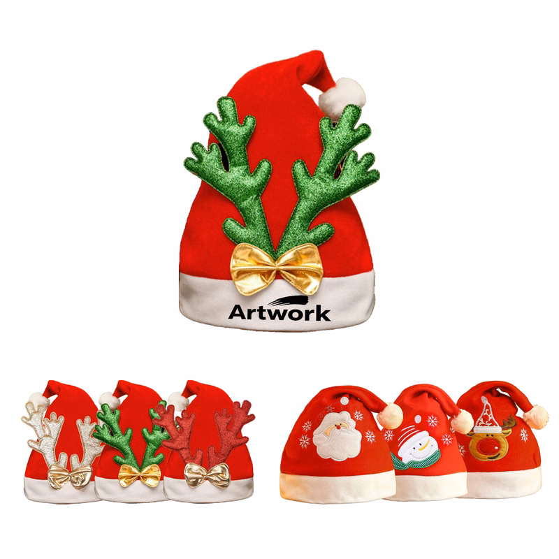 Santa Hat W/Reindeer Antlers