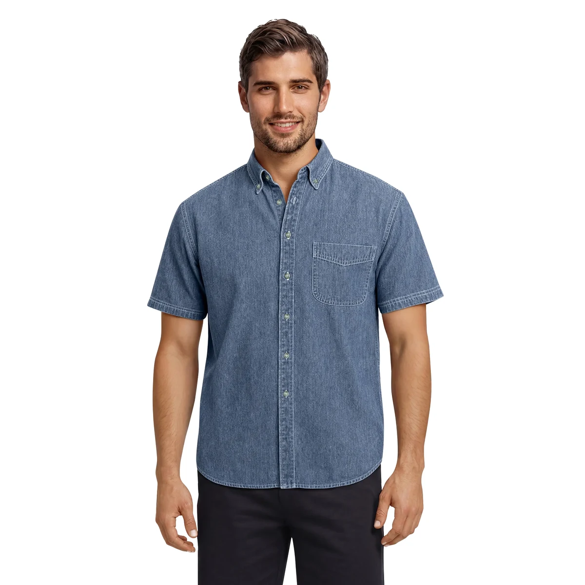 Men's S/S 100% Cotton Denim Shirt 1