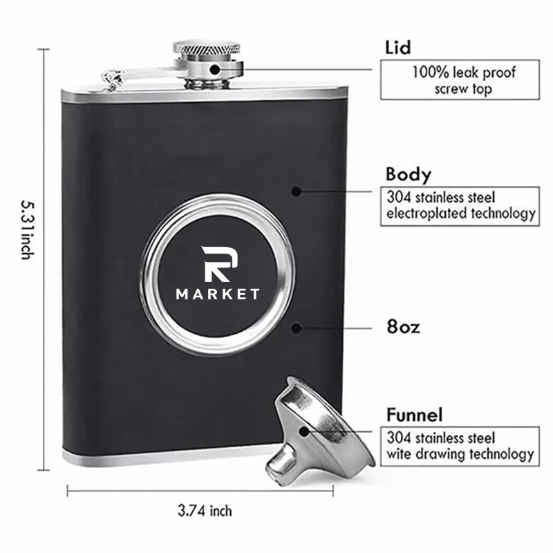 Stainless Steel Shot Flask 8 oz with 2 oz Collapsible Shot Glass