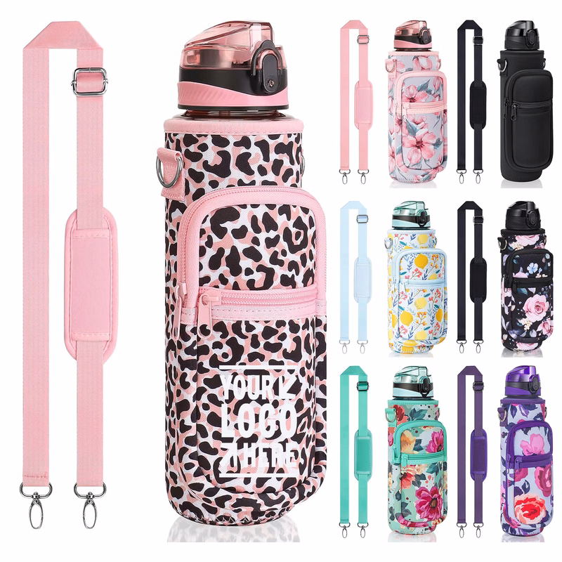 32 OZ BPA Free Plastic Motivational Water Bottle With Sleeve Insulated Neoprene Holder Carrier Bag