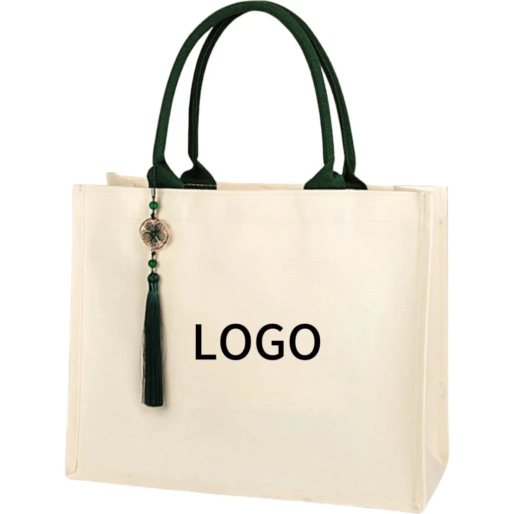 11.8" canvas tote bag with tassels 1