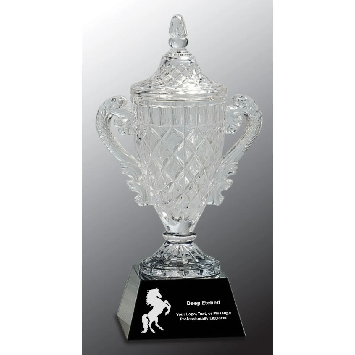 12 3/4" Crystal Cup on Black Pedestal Base Crystal Award 1