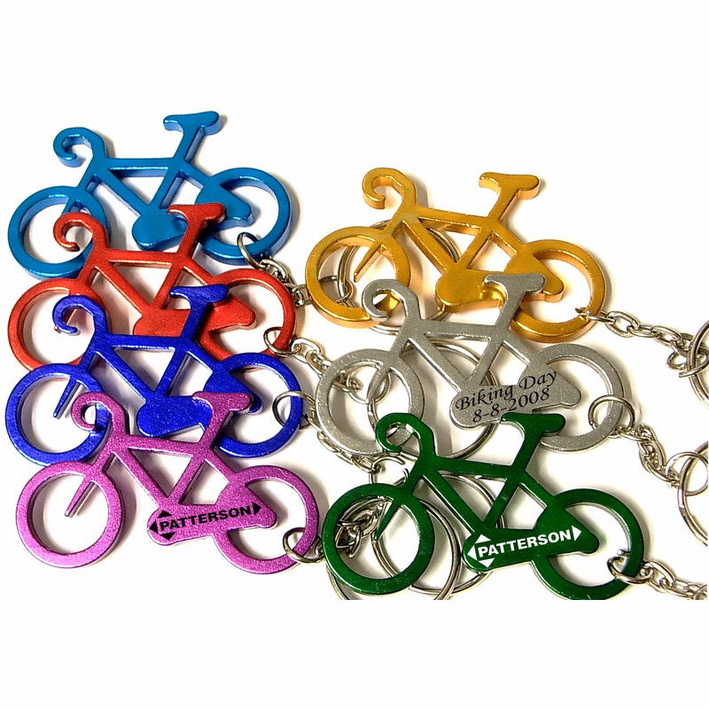 Bicycle shape bottle opener with key chain
