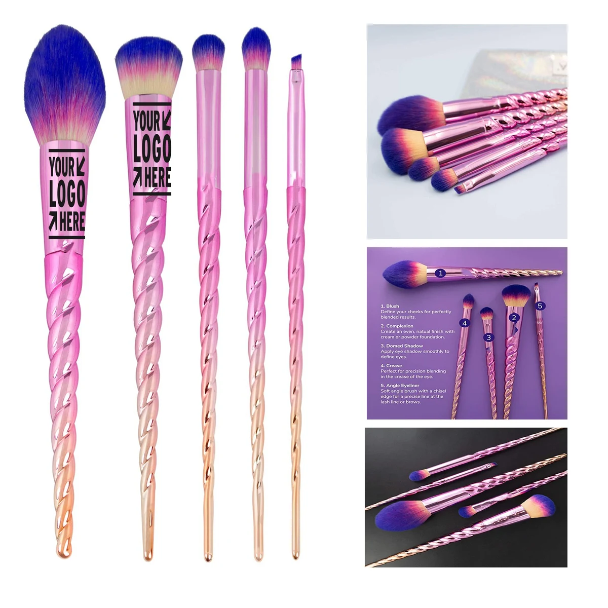 6 pc Unicorn Makeup Brush Set with Pouch 1