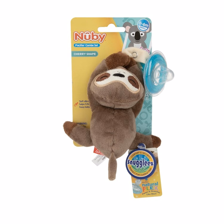 Nuby™ Plush Pacifinder - Sloth 0-6M Natural Cherry Shape