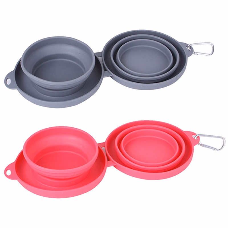 Pet Outdoor Tpe Portable Foldable Two-Bowl Feeding Bowl