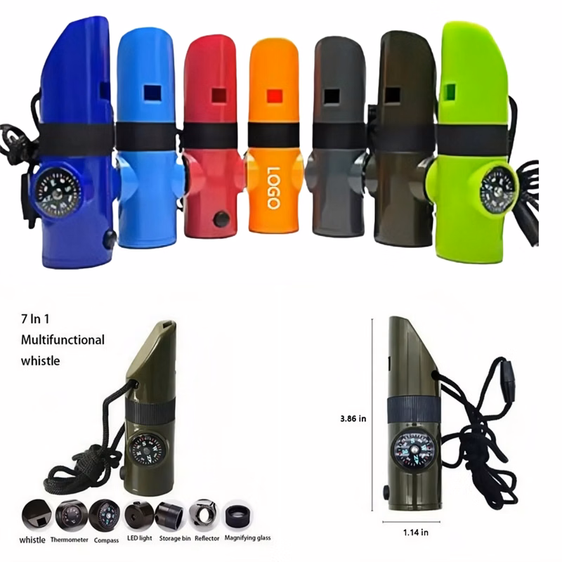 7-in-1 Multipurpose Emergency Survival Whistle w/Lanyard
