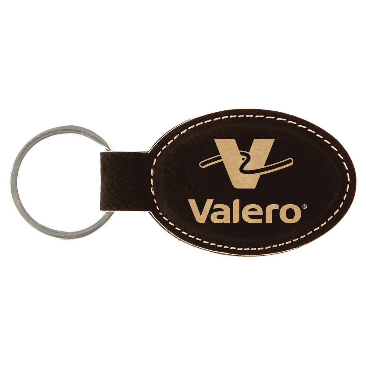 Black/Gold Leatherette Oval Keychain 1