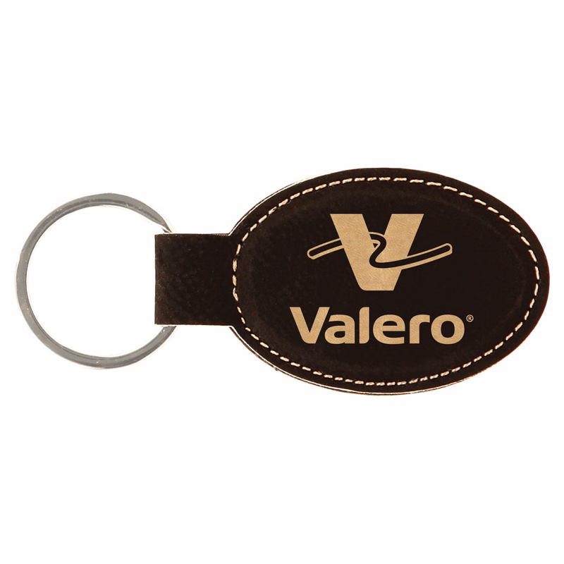 Black/Gold Leatherette Oval Keychain