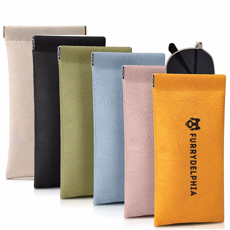 Portable Leather Squeeze Top Eyeglass Case