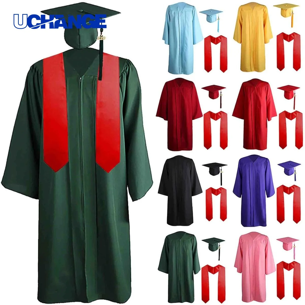 Graduation Gown Cap Tassel and Stole Set for Ceremonial Use 1