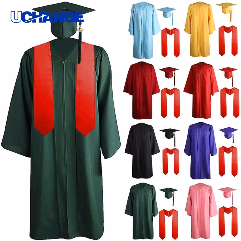 Graduation Gown Cap Tassel and Stole Set for Ceremonial Use