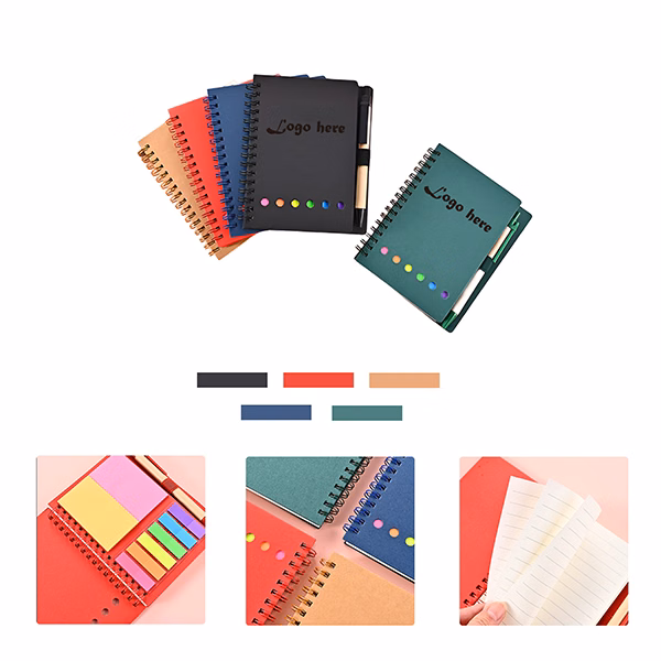 MOQ50 Custom Spiral Notebook With Pen And Sticky Notes