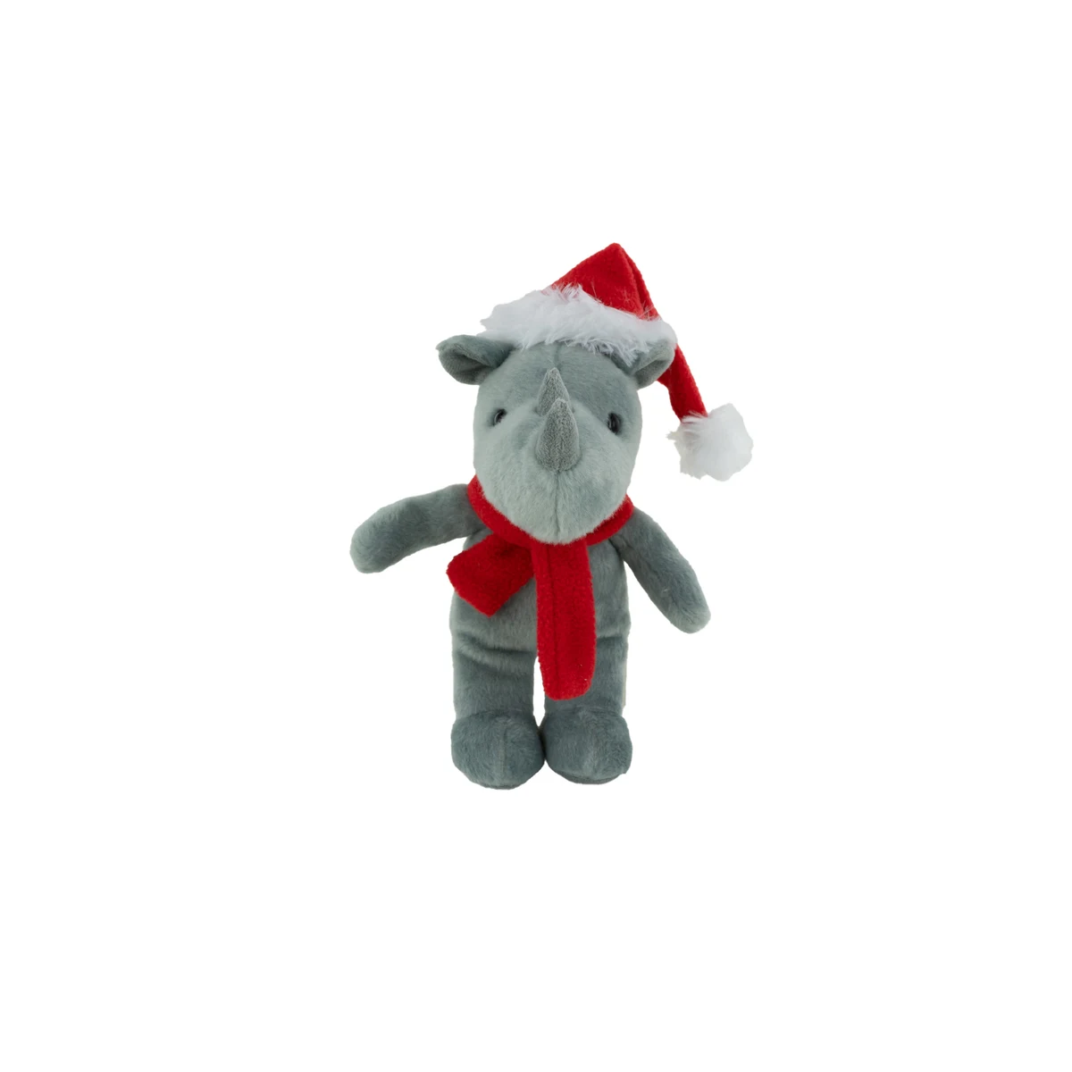 Plush Rhino with Christmas Hat & Scarf 1