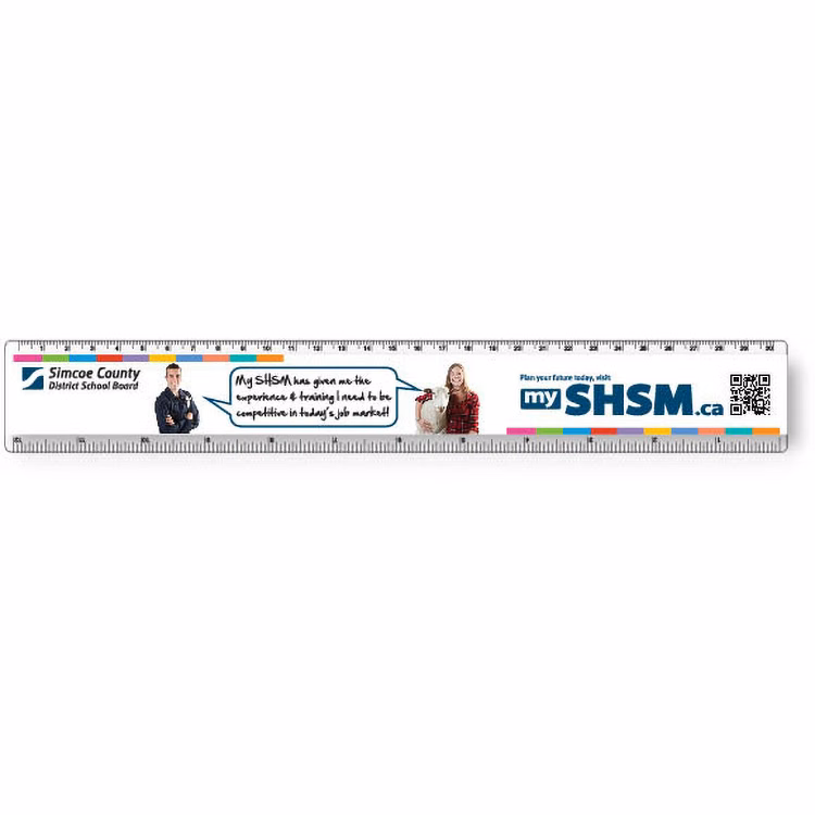 .040 Clear Plastic Rulers, InkJet Full Colour + white (1.75" x 12.25"), Round corners