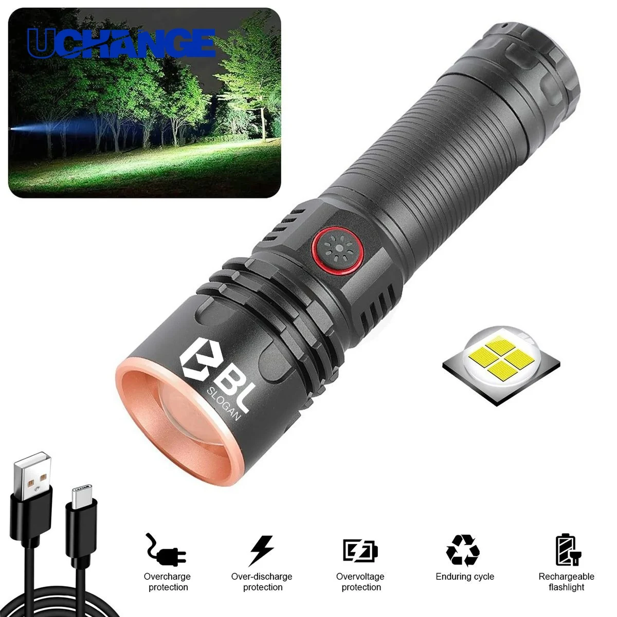 High-Lumen Rechargeable LED Flashlight Tool 1