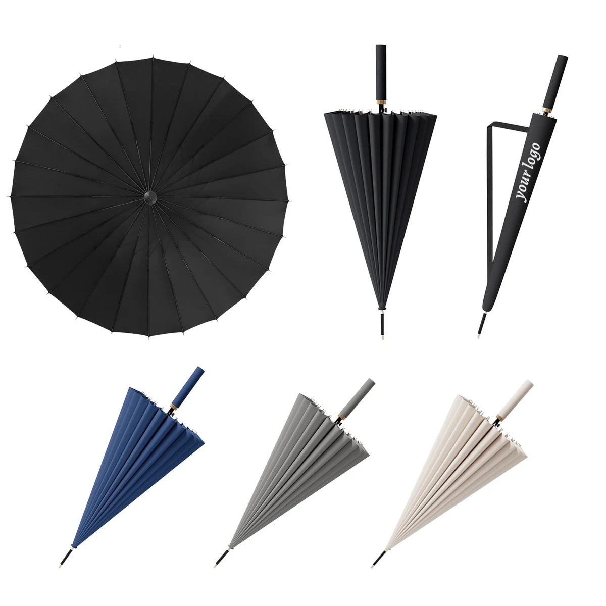 24 Bone Long Handle Straight Umbrella 1