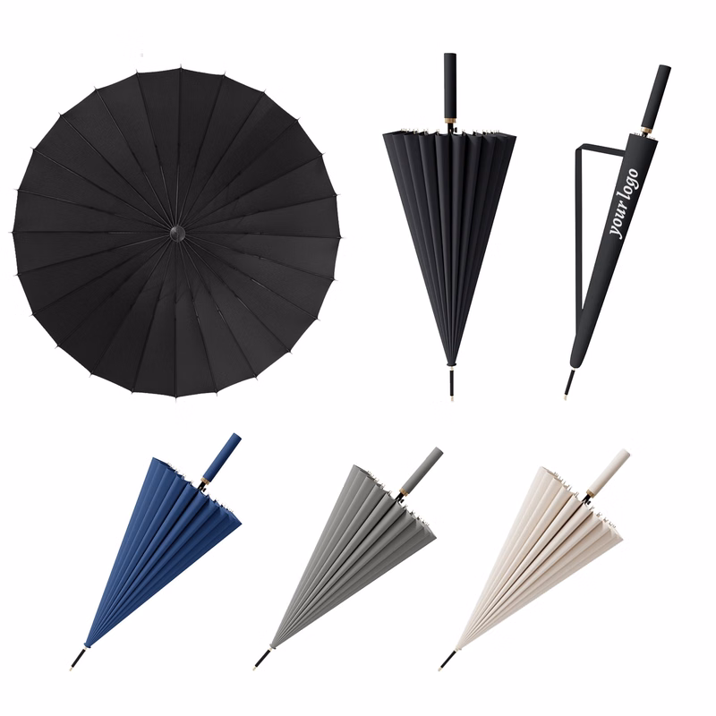 24 Bone Long Handle Straight Umbrella