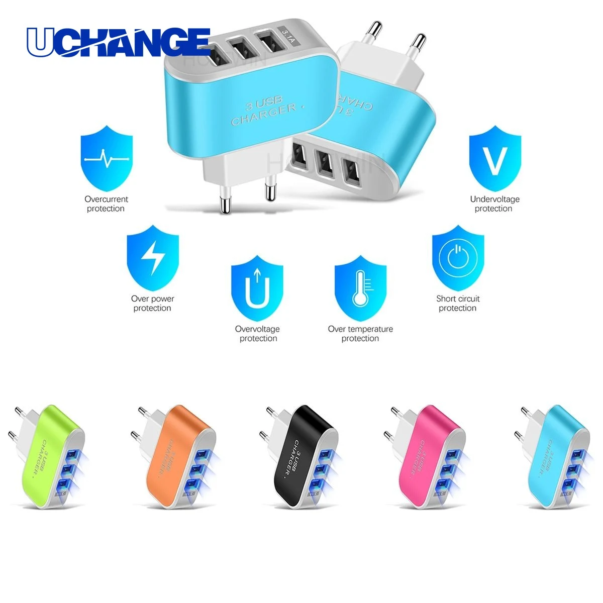 3-Hole USB Charger Plug Adapter 1
