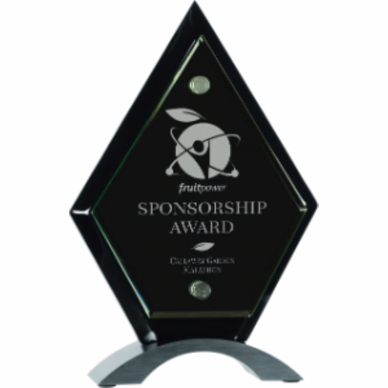 8 1/2" Diamond Black Piano Finish Floating Jade Glass Standup Award