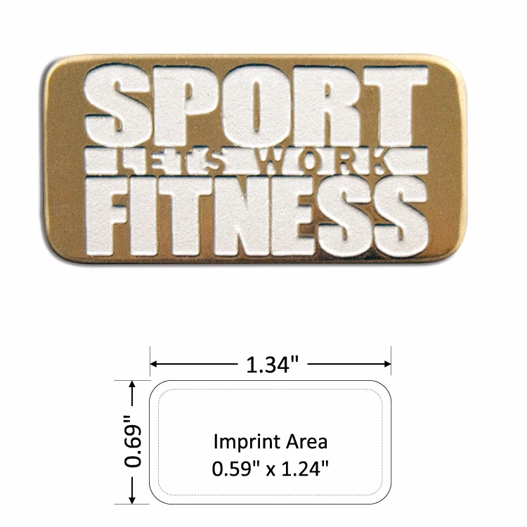 Rectangle 1.34" Polished Brass Etched Lapel Pin with Silver Color Fill - USA Made