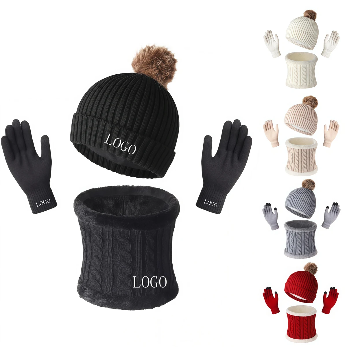 3In1 Winter Warm Beanie Hat Scarf Gloves Set 1