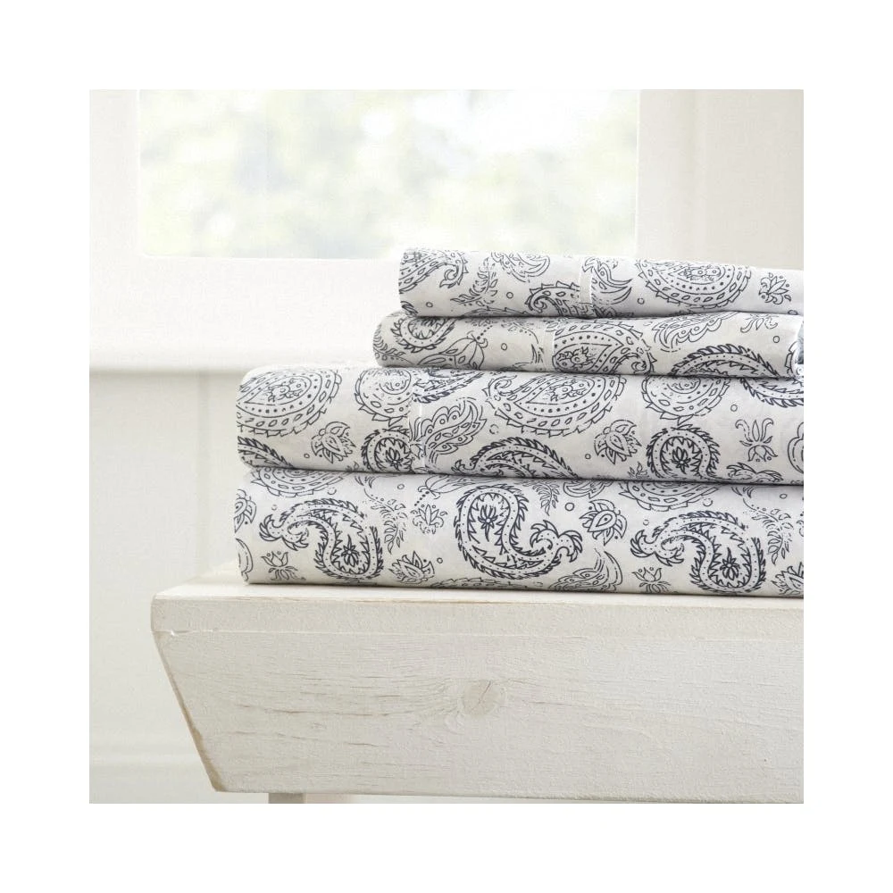 Bed Sheet Sets - Navy Paisley King 4 Piece, promotional household item with logo imprint 1