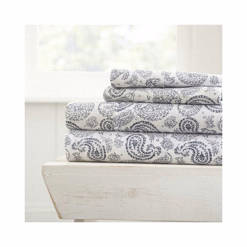Bed Sheet Sets - Navy Paisley King 4 Piece
