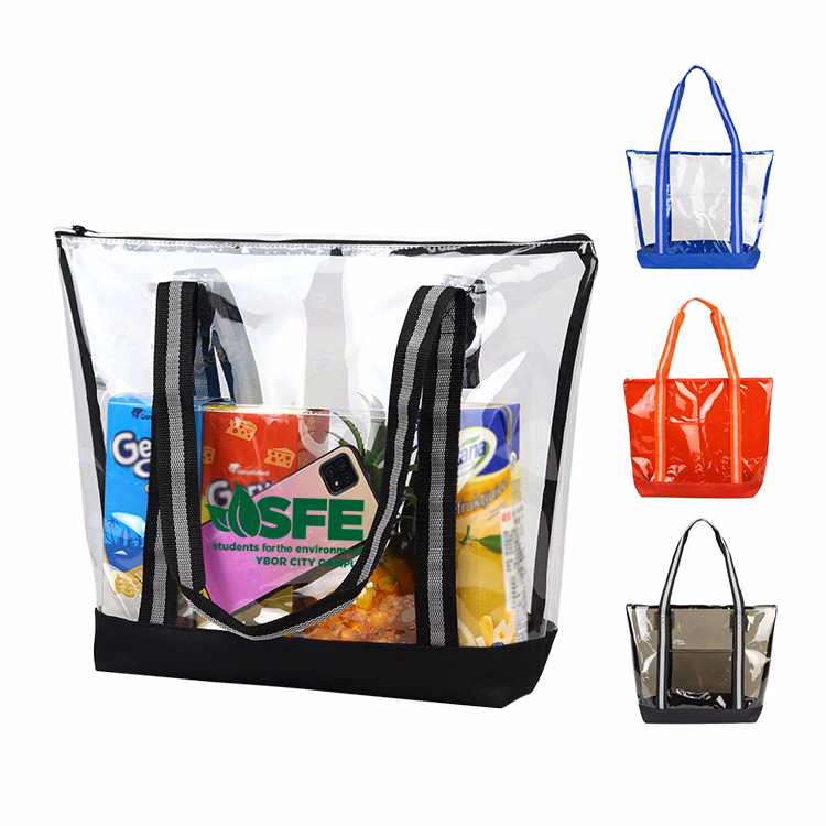 Clear Zipper Striped Tote bag