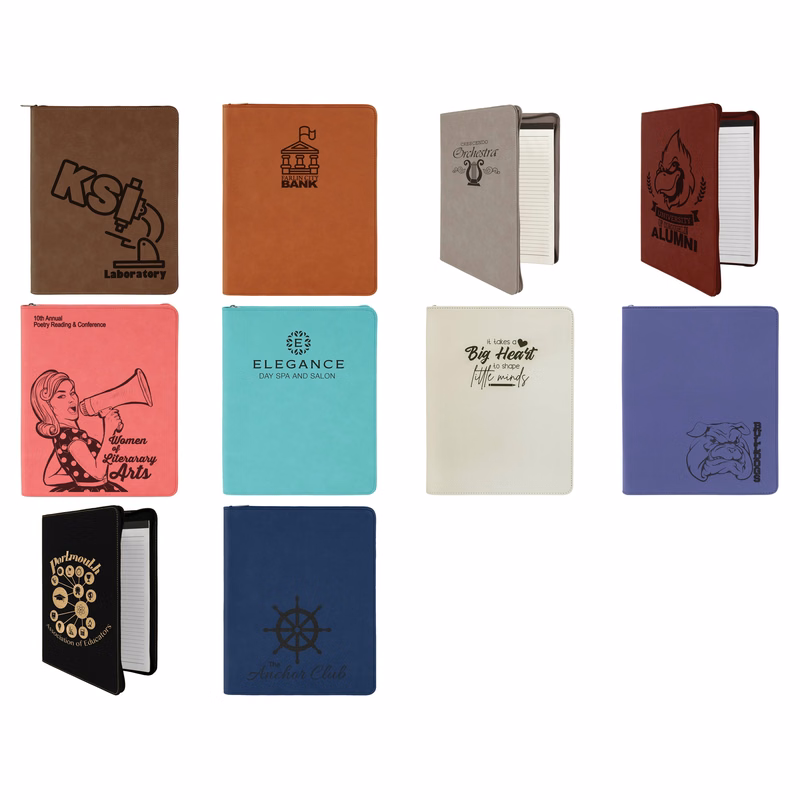 9 1/2" x 12" With Zipper Leatherette Portfolio with Notepad