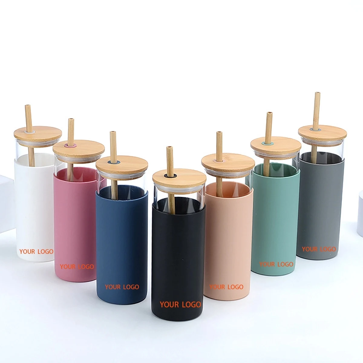 Glass Tumbler Straw Silicone Protective Sleeve Bamboo Lid 1