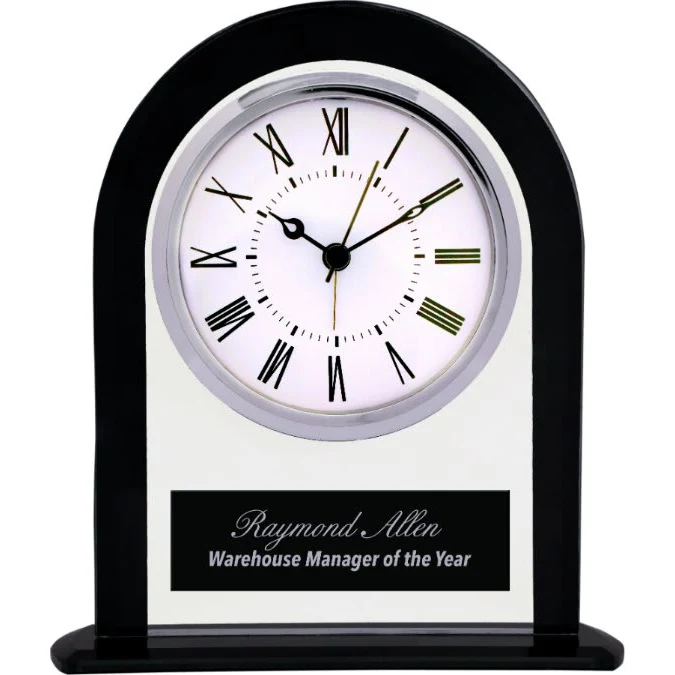 6 1/4" Black/Clear Glass Arch Clock 1