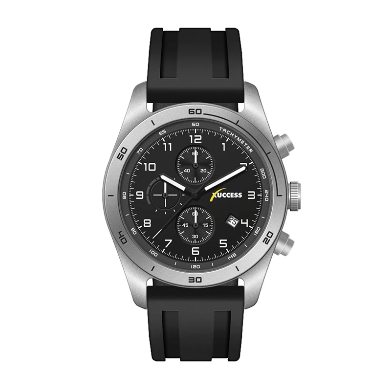 WC6502 42MM STEEL MATTE SILVER CASE, CHRONOGRAPH MVMT, BLACK DIAL, DTE DISPLAY, SILICONE STRAP, FLAT MINERA 1