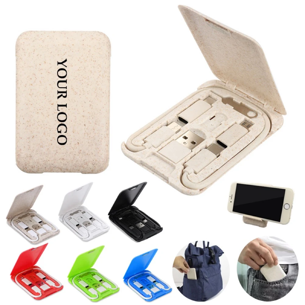 Wheat Straw 6 In 1 Charging Usb Cable Organizer Cable Set 1