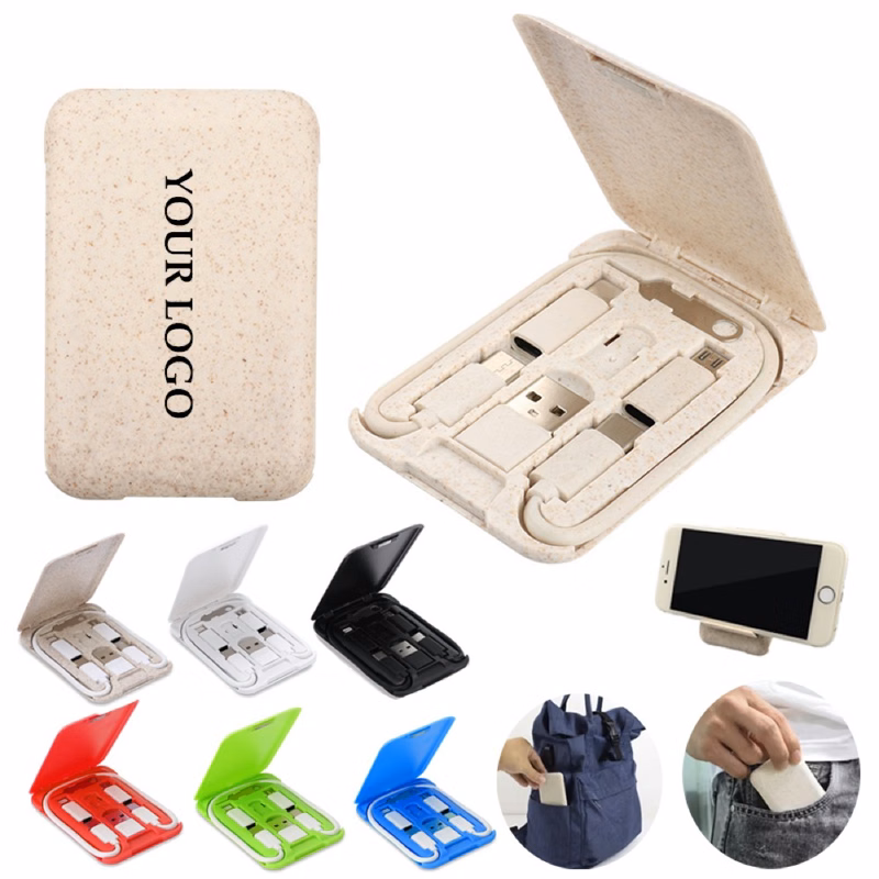 Wheat Straw 6 In 1 Charging Usb Cable Organizer Cable Set