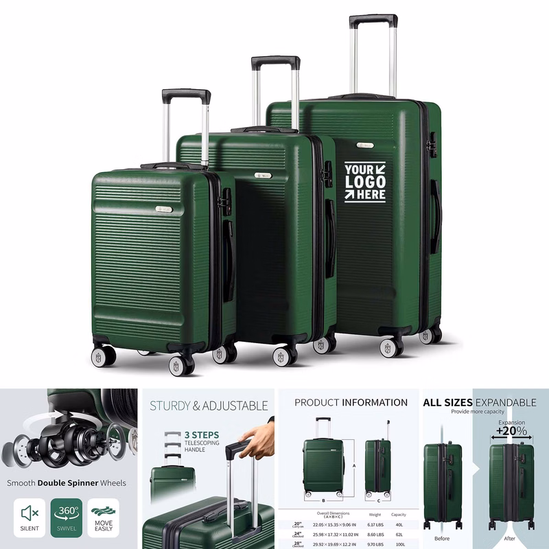3 Piece 20In Expandable TSA Lock Spinner Wheels Travel Suitcase Set