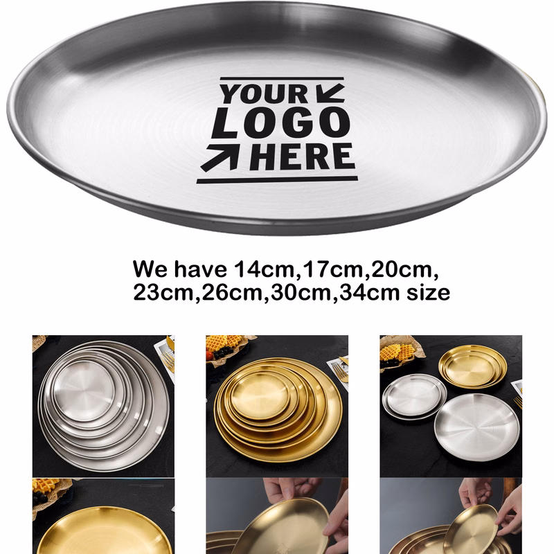 20cm 201 Stainless Steel Dinner Plate Multifunction Serving Tray